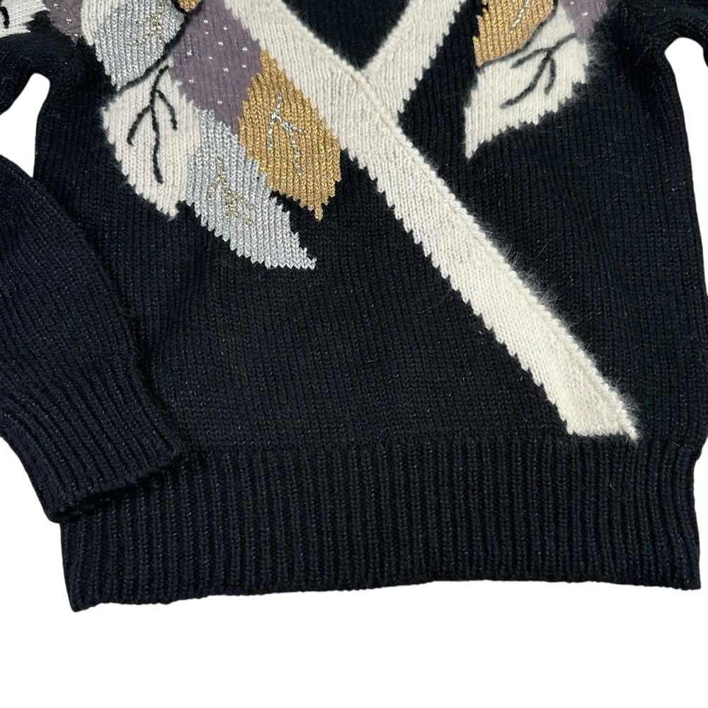 Jaclyn‎ Smith Petite Womens Black Embellished V Neck Knit Sweater Size S - Picture 2 of 7